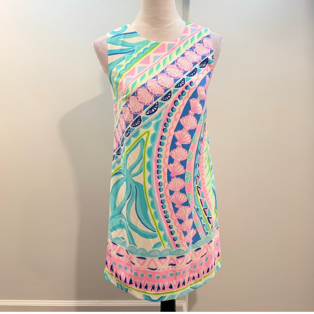 Lilly Pulitzer Womens Narissa Stretch Shift Dress Coco Island Pink Blue Size 0 - Picture 1 of 9